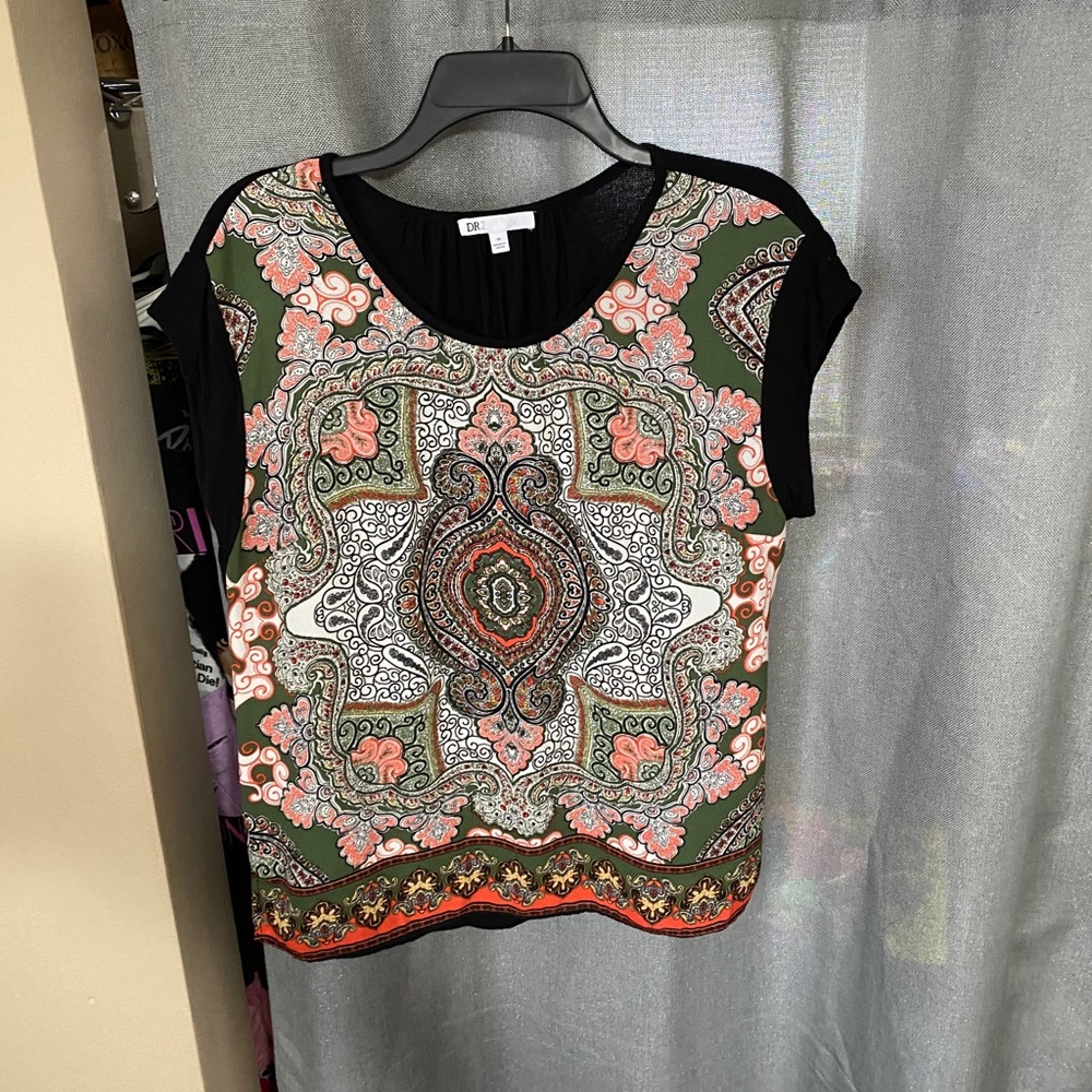 DR2 by Daniel Rainn Knit Back Blouse sz M
